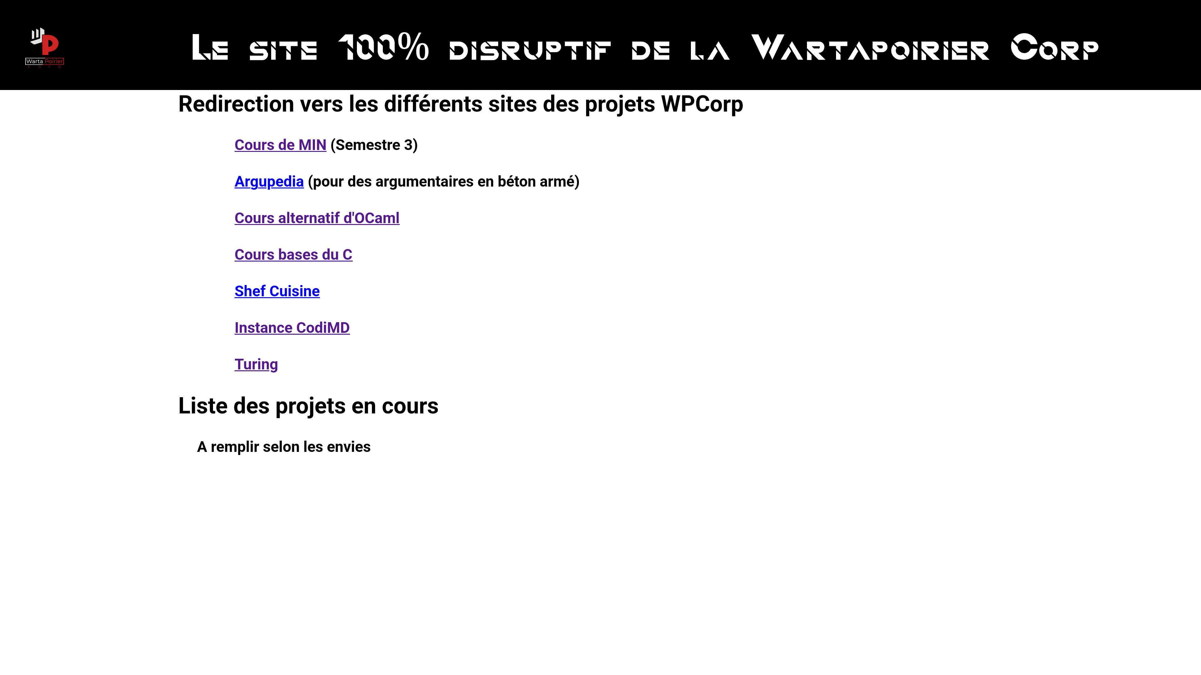 Capture d'écran de la première version de la page d'accueil